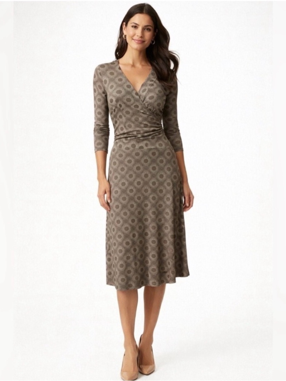 Boden Womens Wrap Dress Geometric Cream Jersey